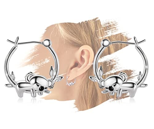 Koala Earrings for Girls - Sterling Silver Koala Hoop Earrings for Teens Hypoallergenic Cute Animal Earrings for Women for Sensitive Ears Huggie Hoop Earrings Gifts for New Years Birthday