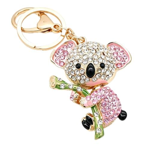 Cooplay Cute Lovely Koala Bear Animal Crystal Rhinestone Gold Crystal Keychain Charm Pendent Beautiful Accessories the Best Gift for Girl Women Purse Handbag Bag Keyrings (Pink)