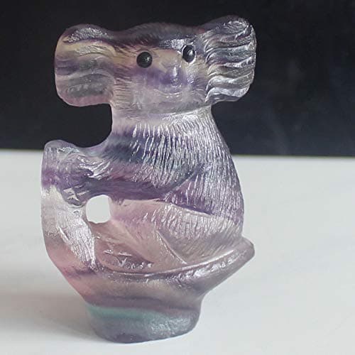 Hand Carved Multi-Color Fluorite Crystal Koala Bear Figurine Animal Carving Home Decor