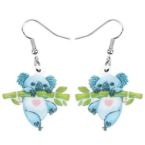 DOWAY Acrylic Charm Cute Cartoon Bamboo Australian Koala Bear Earrings Drop Dangle Jewelry Natural Animal Decoration for Women Funny Party Gifts (Blue)