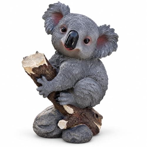 WAQINBR Realistic Koala Bear Statue with Log & Stone-Style Base, 17.32" H | Hand-Painted Resin Wildlife Sculpture, Lifelike Climbing Koala Garden Statue , Indoor & Outdoor Animal Figurine Decor