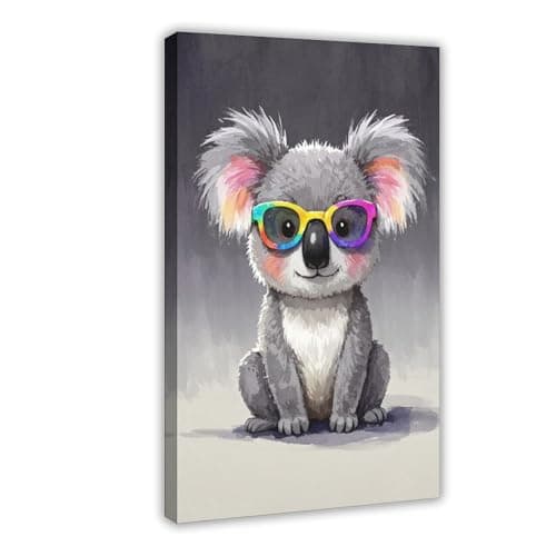 BMtyDG Funny Koalas, Watercolor Illustration of Koalas Wearing Colorful Glasses Canvas Poster Wall Art Prints Room Aesthetic Murals Bedroom And Living Decorations Frame 12x18inch