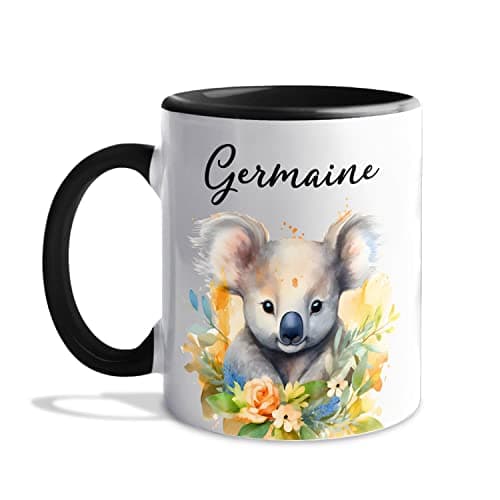 Personalized Name Koala Accent Coffee Mug 11 Oz - Custom White Ceramic Gift For Men Women, Unique Bear Travel Cup, Animal Tea Cups