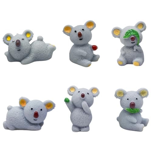 Pinenjoy 6Pcs Miniature Koala Bear Figurines 1inch Mini Resin Koala Figure