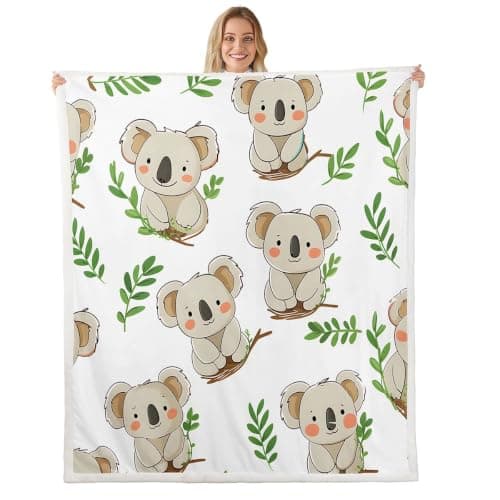 Feelyou Koala Fleece Blankets for Kids Boys Girls Cute Animal Pattern Blanket Cartoon Koala Printed Throw Blanket Nature Theme Sherpa Blanket for Couch Bed Sofa Plush Blankets Baby 30"x40"