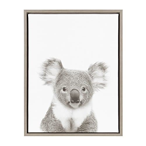 Kate and Laurel Sylvie Koala Black and White Portrait Framed Canvas Wall Art by Simon Te Tai, 18x24 Gray