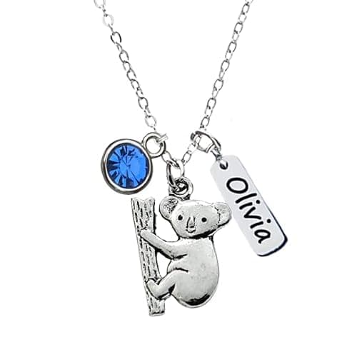 Personalized Koala Necklace, Name Engraved Custom Birthstone Koala Jewelry, Koala Pendant for Women (Koala)