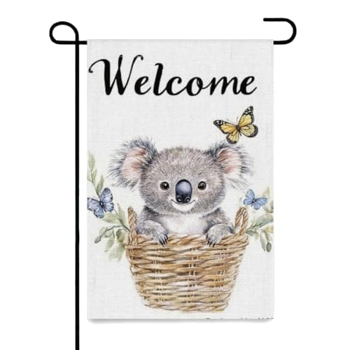 NGZ Spring Koala Garden Flag, Koala and Butterfly Floral Seasonal Welcome Yard Outdoor Flag, 12x18 Inch Double Sided