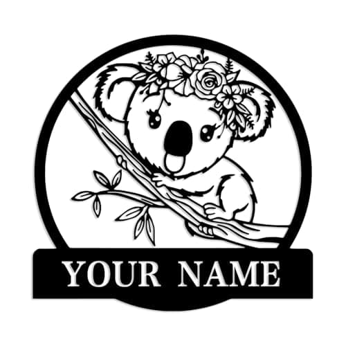 Personalized Custom Koala Metal Wall Art, Custom Metal Koala Sign, Personalized Koala Name Sign, Whimsical Koala Wall Art, Safari Metal Decor, Koala Lovers Gift (Koala C)