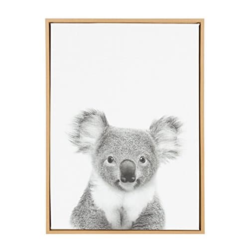 Kate and Laurel Sylvie Koala Black and White Animal Portrait Framed Canvas Wall Art, 23x33 Natural