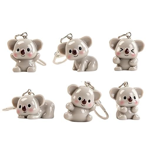 Jehoshaphat 6Pcs 3D Gray Koala Keychains, Cute Cartoon Animal Bag Charms, Mini Hanging Accessories for Daily Bags, Keys and Casual Personal Decoration