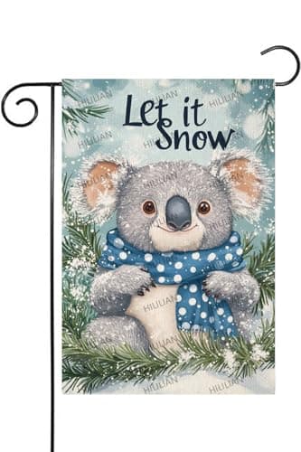 HILILIAN Koala Let it Snow Garden Flag 12x18 Double Sided, winter Yard Flag, Burlap Welcome winter Holiday Flag for Patio Porch Farmhouse Outdoor Decor(5722)