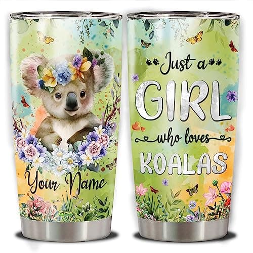 WAZONE Personalized Tumbler Just A Girl Who Loves Koalas Insulated Cup With Lid 20oz 30oz Stainless Steel Koala Bear Travel Coffee Mugs Flower Cute Animal Enthusiast Present For Girls Women