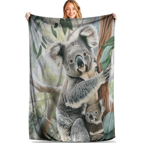 MIEPOS Cute Koala Throw Blanket - Ultra Soft, Cozy Flannel - Lightweight, Warm, and Fuzzy for Couch, Office or Travel, Home Decor Perfect for Snuggling 50×60 Inch