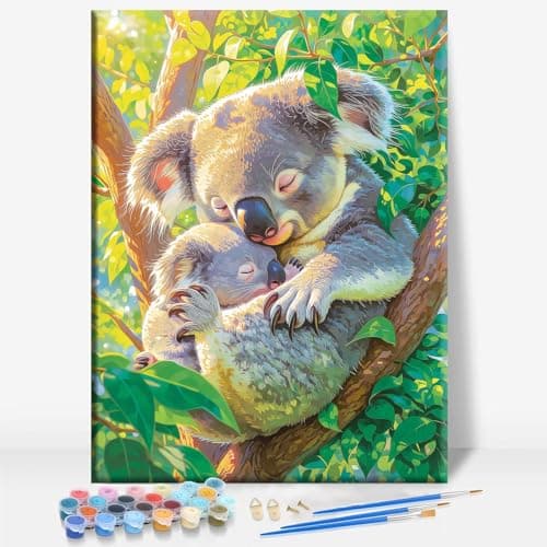 Aeontinity Koala Hug Pixel Animals Framed Canvas DIY Paint by Numbers Kit Bar Cafe Cave Home Room Wall Bathroom Porch Patio Decor Gift, 16 x 12 Inch