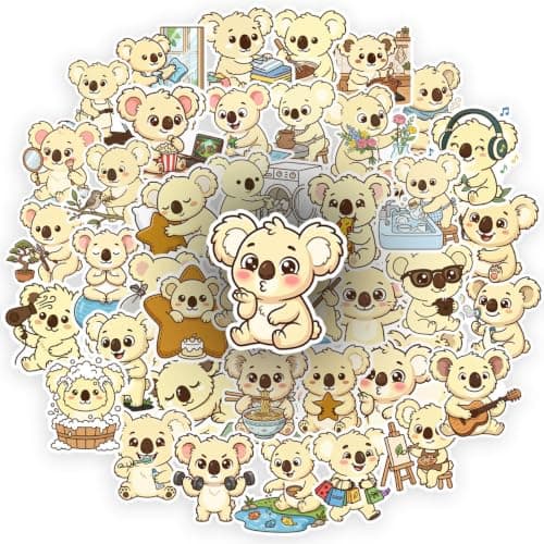 50PCS Cute Koala Stickers Pack, Waterproof Vinyl Koala Sticker Decals for Water Bottles, Laptops, Journals, Scrapbooks, Kawaii Animal Decor & Gifts for Kids, Teens & Adults